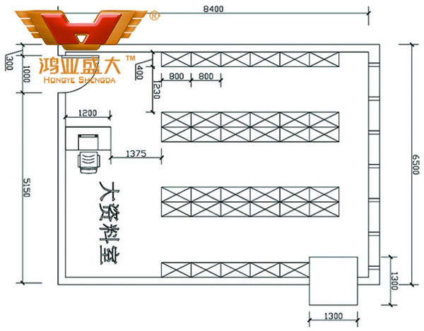 鴻業(yè)設(shè)計師根據(jù)客戶提供尺寸，設(shè)計資料檔案室家具CAD平面圖